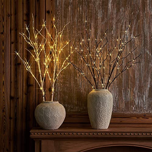 Birchlitland Lighted Brown Branches 32IN 100 LED with Timer Battery Operated, Artificial Tree Branch with Warm,Willow Branch Lights for Home Bedroom Fireplace Christmas Holiday Decoration
