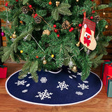 N&T NIETING Christmas Tree Skirt, 30 Inch Rustic Burlap Tree Skirt with Snowflakes Printed Christmas Tree Mat for Xmas Holiday Party Decoration, Dark Blue