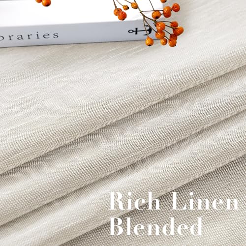 H.VERSAILTEX Natural Linen Sheer Curtains Flax Linen Blended Curtain Panels Living Room, Nickel Grommet Semitransparent Semi-Sheer Soft Privacy Drapes, Natural, 84 inches Long 2 Panels