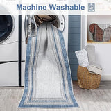 Bordered Laundry Room Rug, Washable 2x6 Kitchen Runner Rug Printed Blue Carpet with Rubber Backing, Modern Runners for Hallways Non Slip Carpet for Bedroom Kitchen Bathroom