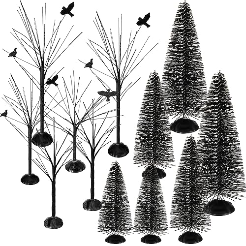 12 Pieces Christmas Village Trees Tabletop Mini Snow Model Frost Bottle Brush Trees Halloween Winter Tabletop Displays Miniature Village Christmas Decor Accessory Figurine(Classic Style)