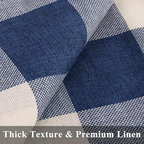 decorUhome Fall Buffalo Plaid Check Throw Pillow Covers 18x18 Set of 2 Outdoor Linen Decorative Farmhouse Gingham Coastal Pillow Covers with Stitched Edge for Bed Couch Sofa, Navy Blue and White