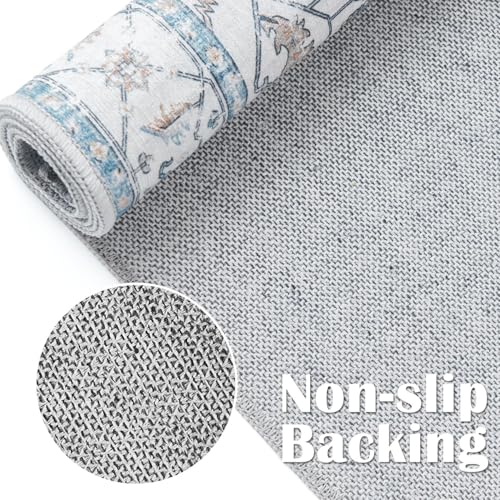 jinchan 3x10 Runner Vintage Medallion Washable Area Rug, Blue/Gray