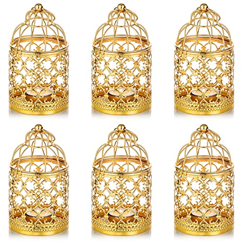 NUPTIO Vintage Hanging Birdcage Lantern, 6 Pcs Small Metal Tealight Holder