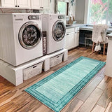 Lahome Modern Abstract Runner Rug, Washable Teal 2x6 Entryway Rug Runners Non Slip Hallway Runner, Low-Pile Soft Bathroom Runner Rug 6ft Kitchen Carpet Runner for Laundry Bedroom