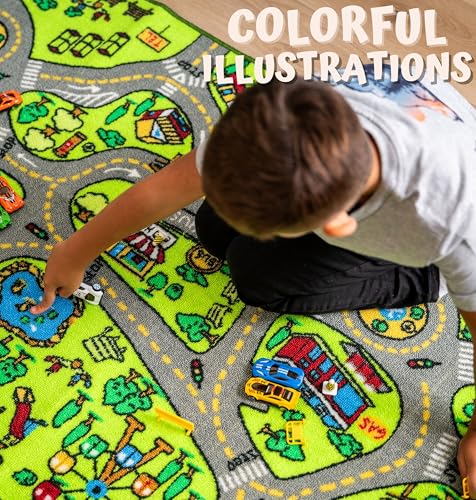 ToyVelt Carpet Playmat Kids Rug - Medium 43” x 26” Educational City Road Traffic Mat for Kids Ages 3–12 - Preschool Rug & Play Room Carpet with Skid-Proof Backing - Bedroom & Playroom