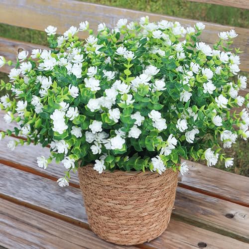 Artificial Flowers for Outdoors, Outdoor Faux Plants, 12 Bundles UV Resistant Realistic, Faux Flowers for Outdoor Planters, Spring Summer Home Garden Decoration, White