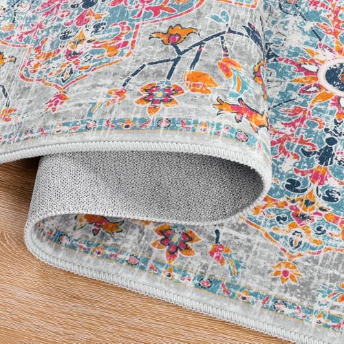 Pauwer Hallway Runner Rug 2'x6' Washable Boho Farmhouse Entryway Kitchen Runner Vintage Non Slip Laundry Room Bathroom Area Rugs Rubber Backed Front Door Foyer Bedroom Floor Mat Carpet Runner, Grey