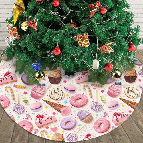 Lollipop Candy Macaroon Cupcake Christmas Tree Skirt 36" for Xmas Halloween New Year Holiday Party Home Tree Mat Decor Ornaments Decoration