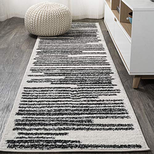JONATHAN Y Khalil Modern Berber Stripe Cream/Black Runner Rug, 2x14, Contemporary, Bohemian, Easy-Cleaning for Living Room, Bedroom, Kitchen, Pet Friendly, Non-Shedding (MOH207A-214)