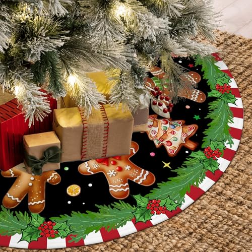 Gingerbread Tree Skirt, Christmas Tree Skirt Red Xmas Tree Skirts Mat 36 in for Indoor Outdoor Holiday Party Merry Christmas Tree Topper Ornaments Decorations