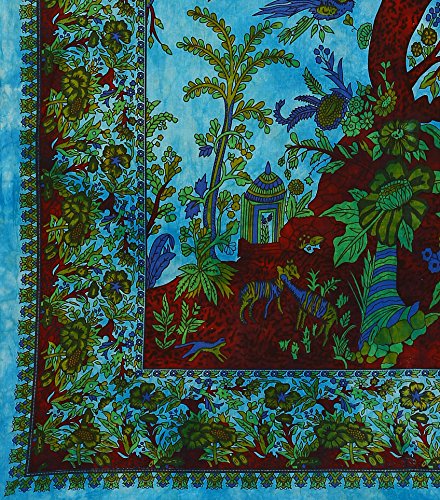 The Boho Street Turquoise Tree of Life Twin Size Indian Bohemian Wall Art - Mandala, Hippie Tapestries Psychedelic Boho Tapestry, Wall Hanging for Bedroom (52x82 Inches)