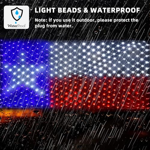 Texas Flag Net Lights Outdoor 3.3x6.6 FT - 384 LED Patriotic American Flag Decor with 8 Modes, Waterproof for 4th of July, Christmas, Yard, Porch, Parties