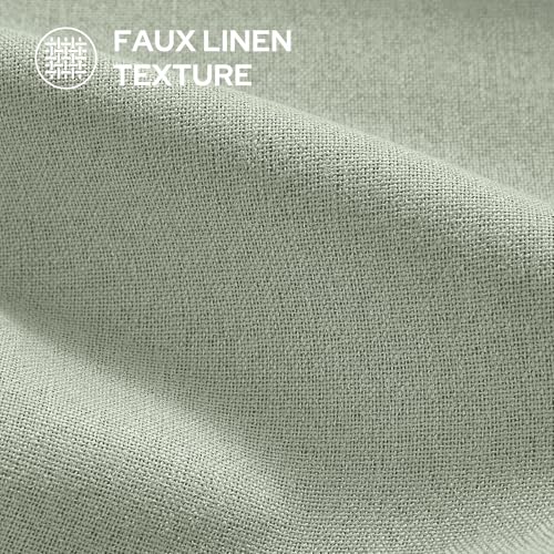 HOMEIDEAS 100% Sage Green Linen Blackout Curtains for Bedroom, 52 x 84 Inch Length 2 Panels Faux Linen Thermal Insulated Black Out Grommet Window Drapes for Living Room