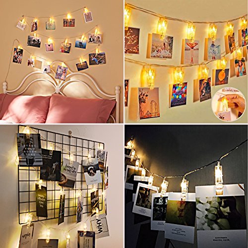 Photos Clips String Lights 20 LED Battery Operated Fairy String Lights for Bedroom Hanging Photos, Room Decor for Teen Girls, Thanksgiving Christmas Wedding Decorations(10FT Warm White)