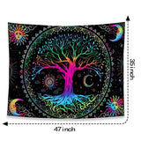 Kanuyee Tree of Life Wall Tapestry - Yin and Yang Sun Moon Star Galaxy Mandala - Black Aesthetic for Room Decor (35''H 47''W)