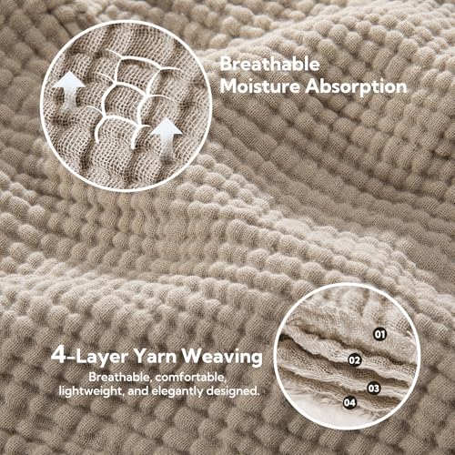 SOULFUL Muslin Throw Blanket with Tassels - Soft Cotton Throw Blanket for Couch or Bed, Lightweight and Breathable Gauze for All Seasons, Light Tan, 50" x 60"