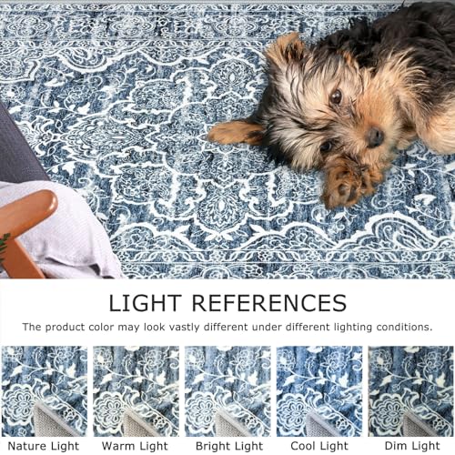 Floral Area Rug 4x6 Living Room Washable Rugs Vintage Blue White