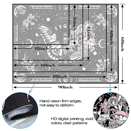 Fungarth Skeleton Butterfly Tapestry Pink Skull Hippie Mushroom Plants Tapestry for Bedroom Moon phase Aesthetic Tapestries Wall Hanging for Living Room Dorm (Pink, 48” x 36”)