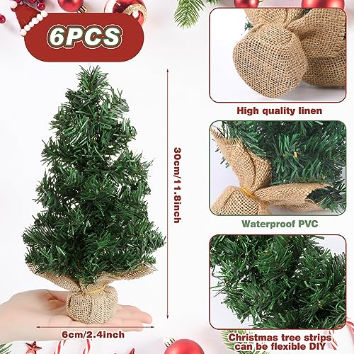 Yinder Tabletop 6 Pcs Mini Christmas Tree 11.81 Inch Artificial Mini Xmas Miniature Pine Christmas Tree with Linen Base for Xmas Holiday Decorations Indoor Home Kitchen Dining Table
