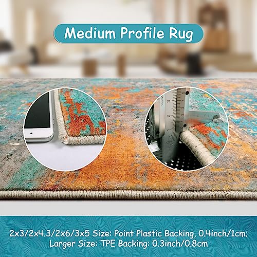 Lahome Modern Abstract Area Rug - 3x5 Soft Rug for Bedroom Non Slip Living Room Mat, Machine Washable Contemporary Throw Carpet for Office Front Door Entrance Way Kitchen Playroom, Rosy Clouds