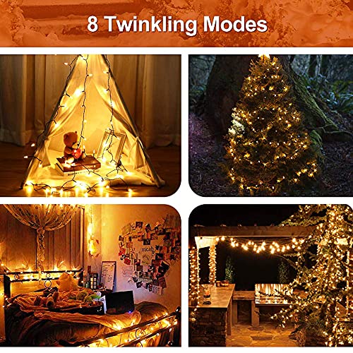 MASHANG Christmas Lights - Battery Operated String Lights 50 LED Xms Mini Lights 8 Modes Green Wire Mini Light Set with Timer for Xmas Tree Wreath Party Indoor Outdoor Decor, Waterproof, Warm White