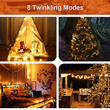 MASHANG Christmas Lights - Battery Operated String Lights 50 LED Xms Mini Lights 8 Modes Green Wire Mini Light Set with Timer for Xmas Tree Wreath Party Indoor Outdoor Decor, Waterproof, Warm White