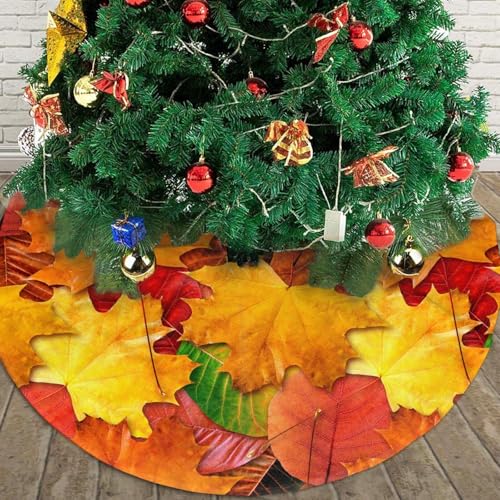 Fall Maple Leaves in Autumn for Thanksgiving Christmas Tree Skirt 36" for Xmas Halloween New Year Holiday Party Home Tree Mat Decor Ornaments Decoration