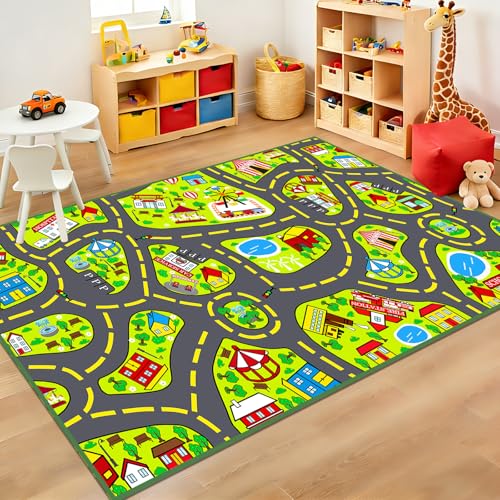 Car Rug Play Mat 2.5x4 Feet, Car Road Rug for Kids City Road Map Carpet Educational Learning Playing Carpet Kids Play Rugs for Playroom Classroom Bedroom
