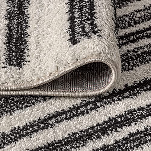 JONATHAN Y Khalil Modern Berber Stripe Cream/Black Runner Rug, 2x14, Contemporary, Bohemian, Easy-Cleaning for Living Room, Bedroom, Kitchen, Pet Friendly, Non-Shedding (MOH207A-214)