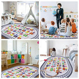 Small Playroom Rug, Kids Playmat ABC Alphabet, Numbers, Train and Road Themed Play Mat Educational Floor Carpet for Classroom Kids Bedroom Decor,Grey, 3'3" x 5'