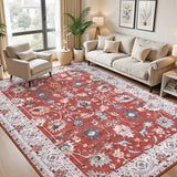 8x10 Area Rugs for Living Room, Washable Rug Vintage Floral, Red