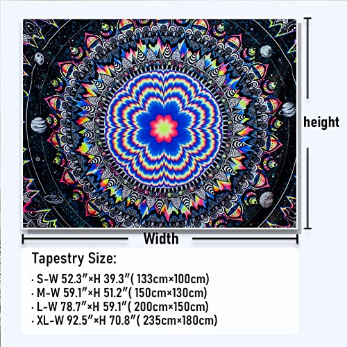 Amonercvita Blacklight Tapestry Trippy Mandala Tapestries UV Reactive Galaxy Stars Tapestry Psychedelic Neon Tapestries Wall Hanging Hippie Black Light Poster for Bedroom