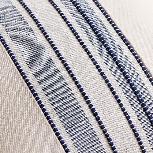 Striped Linen Textured Throw Pillow Covers 18x18 Inch Set of 2,Boho Decorative Cushion Covers, Neutral Navy Blue Accent Pillowcases for Couch, Sofa, Bed Farmhouse & Modern Living Room Decor