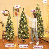 Homde Pencil Christmas Tree 6 Foot Pre-Lit Artificial Christmas Tree with Flocked Snow Pine Cone 160 Warm White Lights Holiday Decor