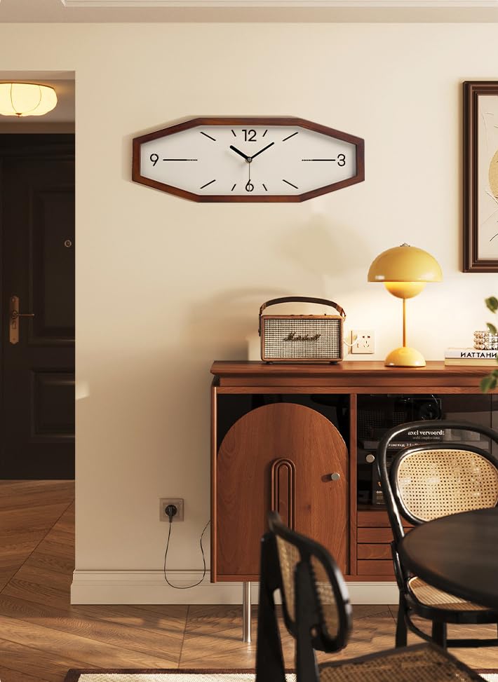 DaguyS Wooden Retro Wall Clocks, 18 Inches Square Clocks Rectangular Wall Clock Battery Operated Silent Non-Ticking, for Kitchen Living Room Office Home Desk Bedroom (Brown)