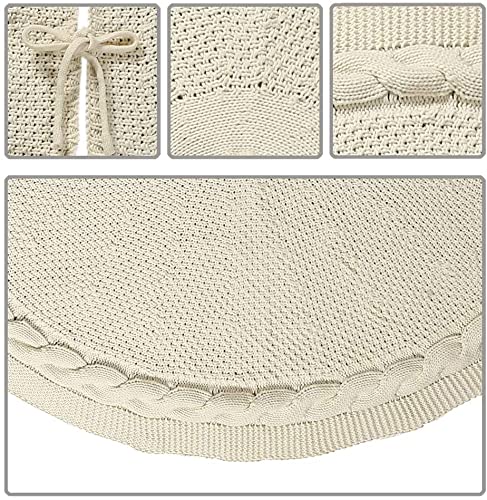 Sattiyrch Knit Christmas Tree Skirt,Luxury Cable Knitted Thick Rustic Xmas Tree Decoration (Cream, 36")