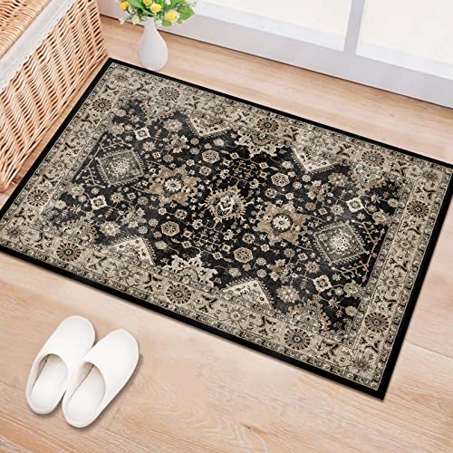 TOPRUUG Washable Runner Rug 2x3 Entryway Rug Door Mat Non Slip Runner Rugs with Rubber Backing Soft Kitchen Farmhouse Distressed Carpet for Living Room Bedroom Bathroom