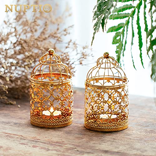 NUPTIO Vintage Hanging Birdcage Lantern, 6 Pcs Small Metal Tealight Holder