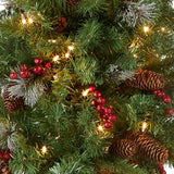 National Tree Company 4 ft Pre-Lit Crestwood Spruce Mini Artificial Christmas Entrance Tree, 100 Clear Lights, 230 Tips, Glitter, Pinecones, Red Berries, Gold Rubbed Pedestal Base, Green