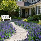 16 Bundles Artificial Plants Outdoor, UV Resistant Fake Lavender & Monkey Grass, Realistic Plastic Faux Plants for Balcony, Patio, Porch Greenery Decor, Planter Filler(Purple)