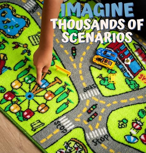 ToyVelt Carpet Playmat Kids Rug - Medium 43” x 26” Educational City Road Traffic Mat for Kids Ages 3–12 - Preschool Rug & Play Room Carpet with Skid-Proof Backing - Bedroom & Playroom