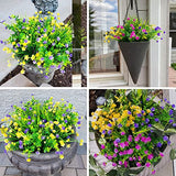 12 Bundles Outdoor Artificial Fake Flowers UV Resistant No Fade Boxwood Faux Plastic Shrubs Plants for Garden Patio Porch Window Box Home Wedding Farmhouse Hanging Décor