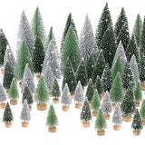 30Pcs Mini Christmas Tree Decor, Artificial Christmas Tree 5 Sizes,Mini Sisal Snow Frost Trees with Wooden Base for Christmas Decor Christmas Party Home Table Craft Decorations (A-Green/Silver)