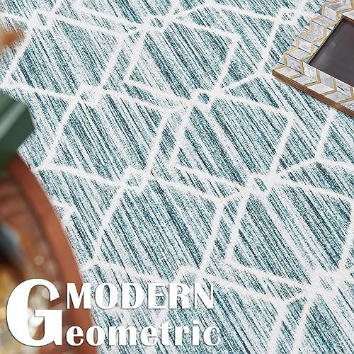 jinchan 5x7 Moroccan Geometric Washable Living Room Area Rug, Teal Blue