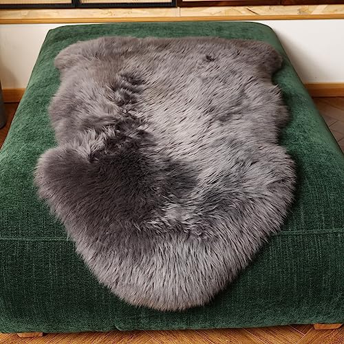 LLB Genuine Sheepskin Area Rug Wool Rug Fur Carpet Fluffy Shaggy Fur Rug for Living Room Kids Bedroom Real Sheepskin Throw Lambskin Rugs Sofa Mat Chair Seat Covers (Carbon Gray, 2 x 3 ft Sheepskin)