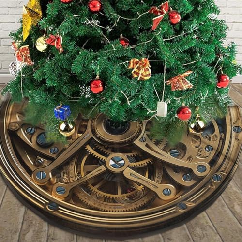 Cool Steampunk Gears Christmas Tree Skirt 36" Soft Plush Christmas Tree Cover Christmas Decorations Farmhouse Thick Rustic Xmas Tree Skirt for Holiday Party Christmas Tree Decorations