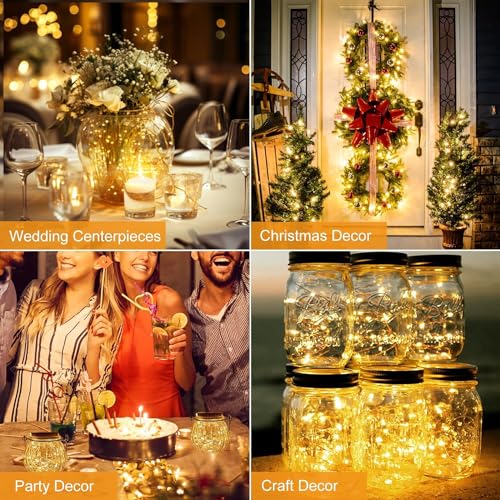 4 Pack LED Fairy Lights Battery Operated 20FT 60 LEDs Silver Wire String Lights Twinkle Lights Starry Fairy Lights for Bedroom Christmas Wedding Party Indoor Outdoor Decorations, Warm White