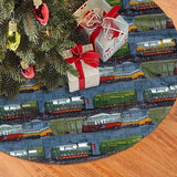 Train Cars Print Christmas Tree Skirt Plush Soft Xmas Tree Mat Christmas Decoration for New Year Holiday Xmas 30"