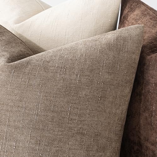 MIULEE Pack of 2 Decorative Throw Pillow Covers Soft Chenille Throw Pillows Solid Neutral Farmhouse Textured Cushion Covers for Couch Sofa Bedroom Living Room 20x20 Inch, Taupe Grey